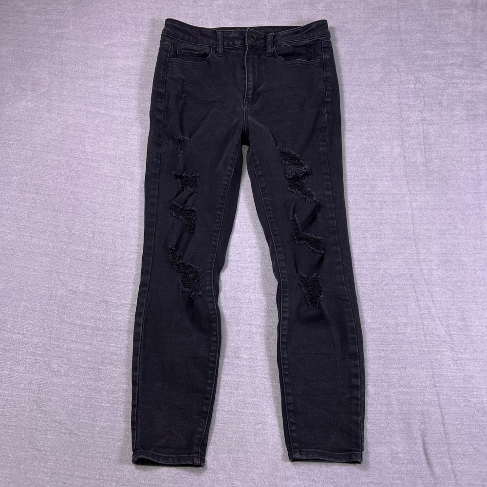 SO Vintage Vibe Distressed High Rise Ankle Skinny Jeans Wmns 9/29W Black Cotton